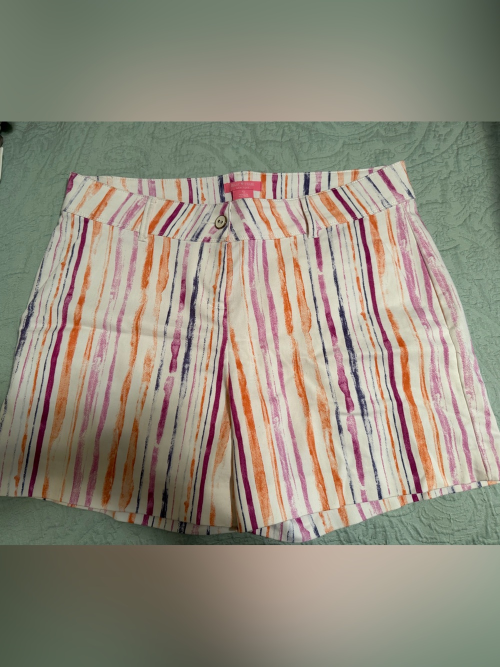 Isaac Mizrahi White Striped Shorts with Orange, Purple and Pink